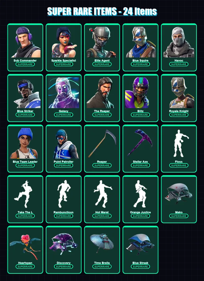 [PS4/PS5/XBOX/PC] | Sub Commander | Sparkle Specialist | Elite Agent | Blue Squire | Havoc | 119 skin | 91 pickaxe | 100 emote | 92 glider | Lv1394