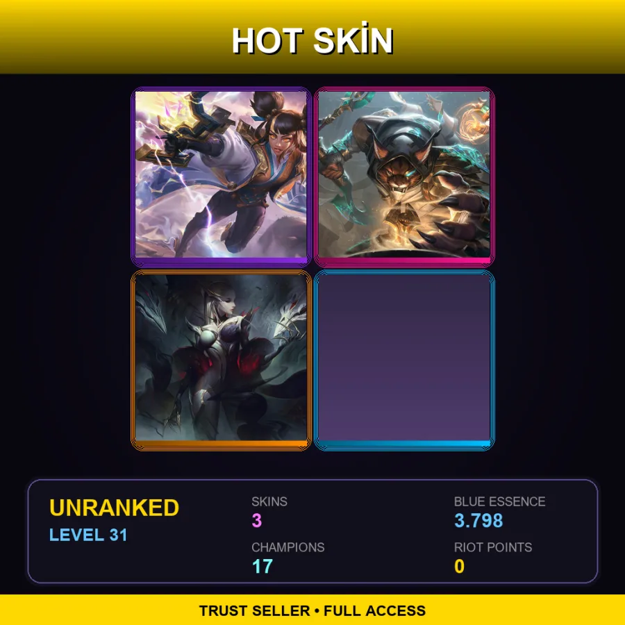 EUNE | Immortal Journey Zeri | Guardian of the Sands Rengar | Coven Evelynn | 3 Skin | 17 Champ | Lv31