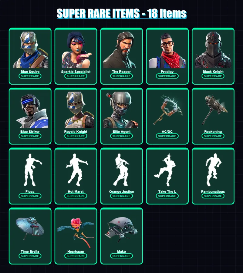 [PC/XBOX] | Blue Squire | Sparkle Specialist | The Reaper | Prodigy | Black Knight | 53 skin | 37 pickaxe | 48 emote | 49 glider | Lv636