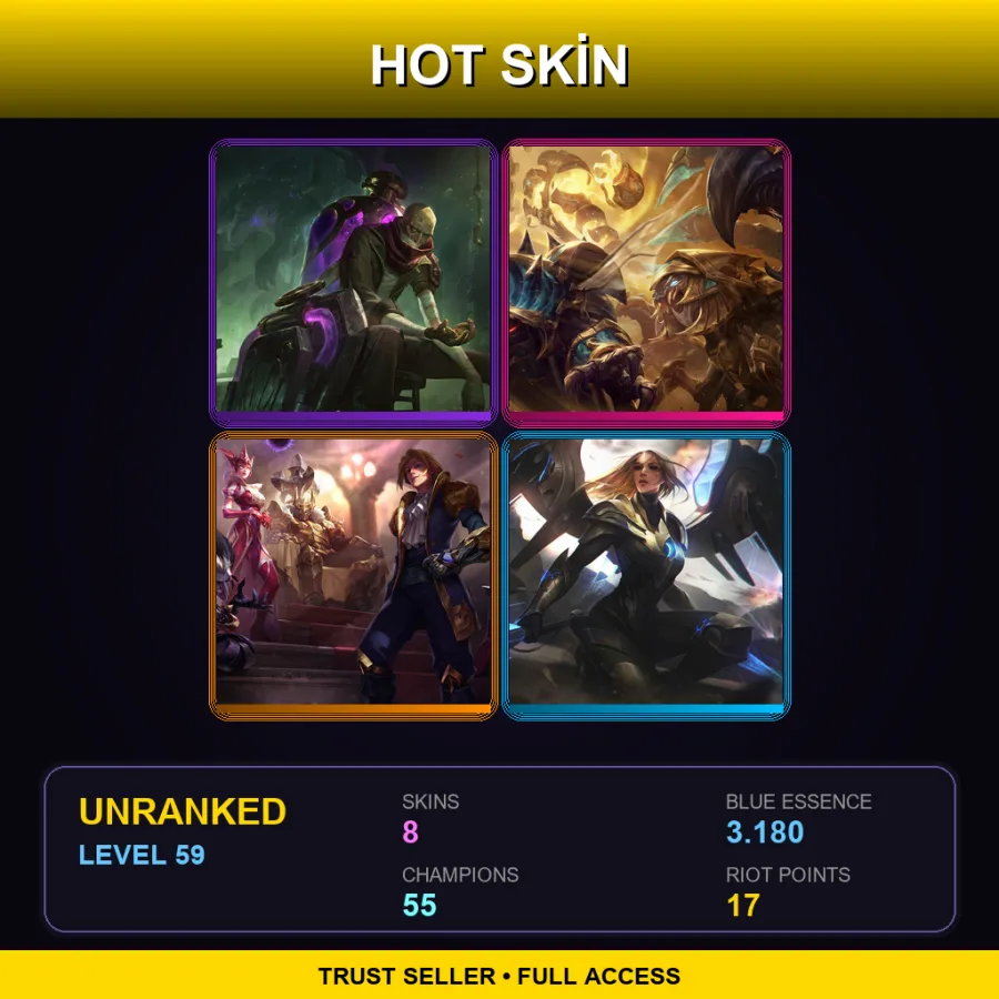 EUNE | Lv59 | Unranked | 8 Skin | 55 Champ — LoL account