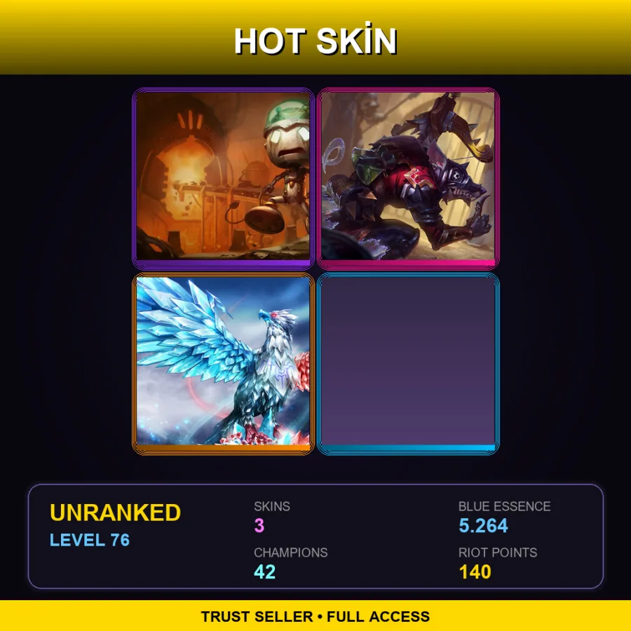 LAS | Lv76 | Unranked | 3 Skin | 42 Champ — LoL account