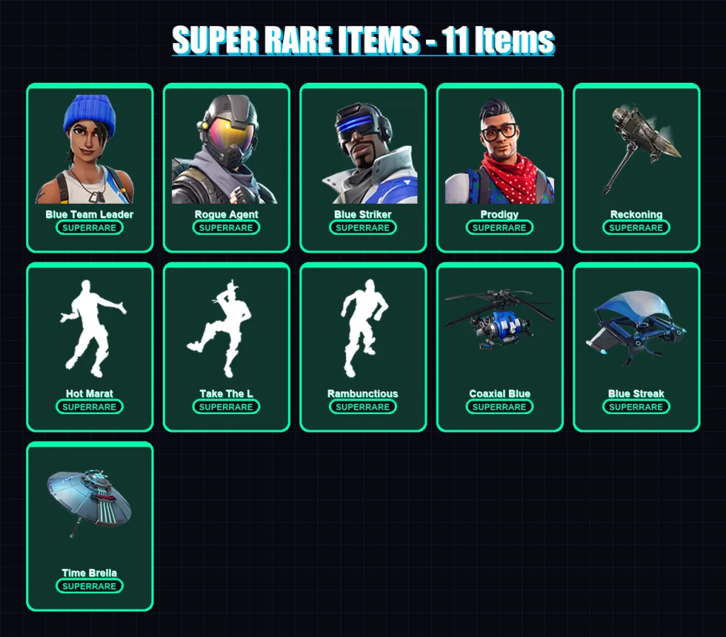 [PS4/PS5/XBOX/PC] | Blue Team Leader | Rogue Agent | Blue Striker | Prodigy | Drift | 72 skin | 52 pickaxe | 47 emote | 45 glider | Lv502