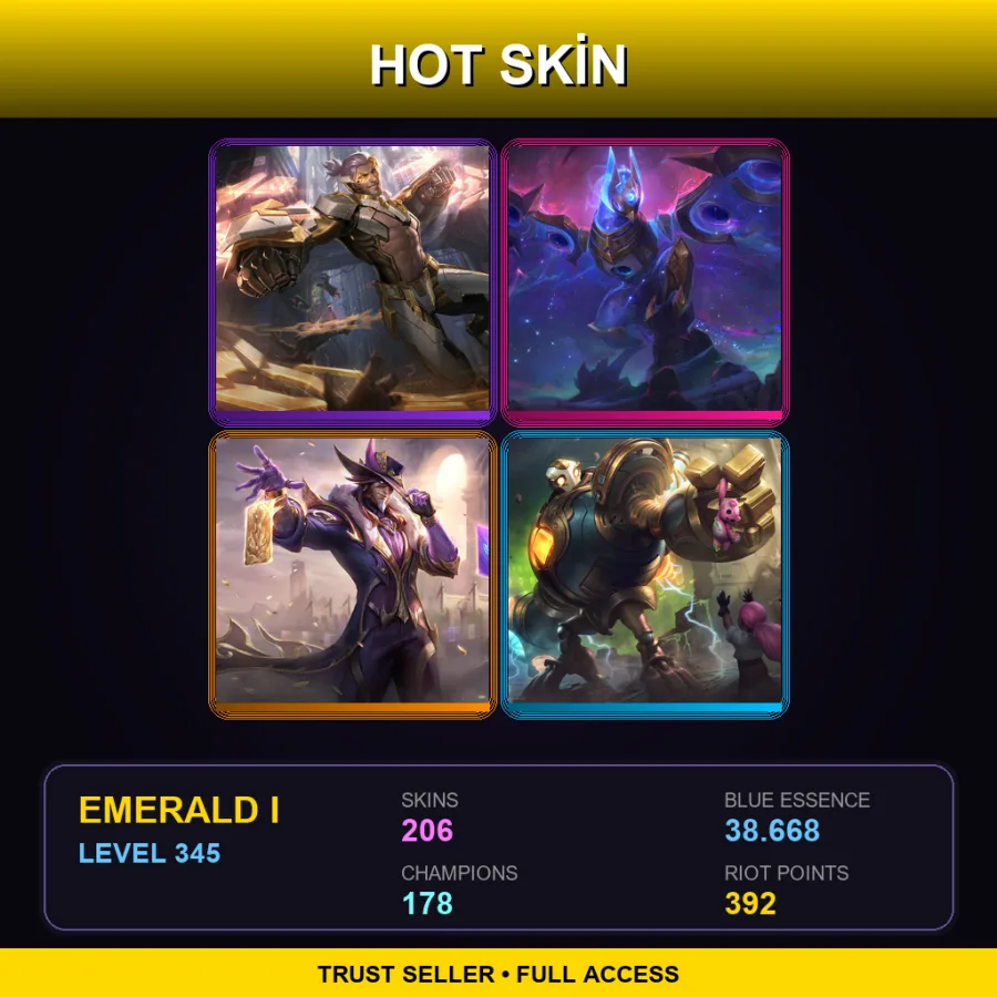 EUNE | Lv345 | Emerald I | 206 Skin | 178 Champ