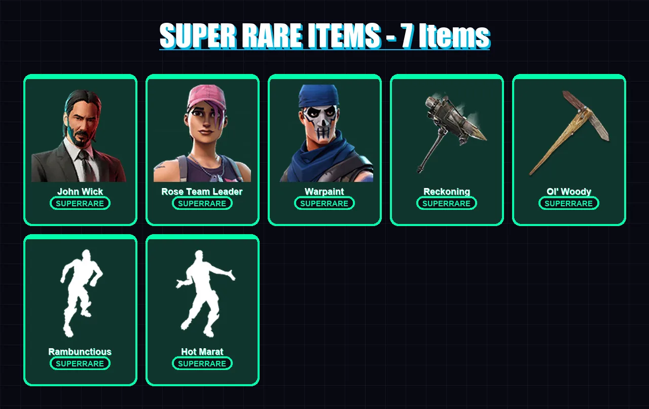 [PC/XBOX/PSN] | John Wick | Rose Team Leader | Warpaint | The Ice King | Catalyst | 57 skin | 50 pickaxe | 60 emote | 50 glider | Lv556