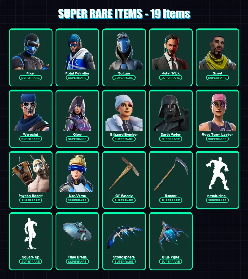 [PS4/PS5/XBOX/PC] | Fixer | Point Patroller | Sultura | John Wick | Scout | 385 skin | 384 pickaxe | 394 emote | 265 glider | Lv4034 — Fortnite account