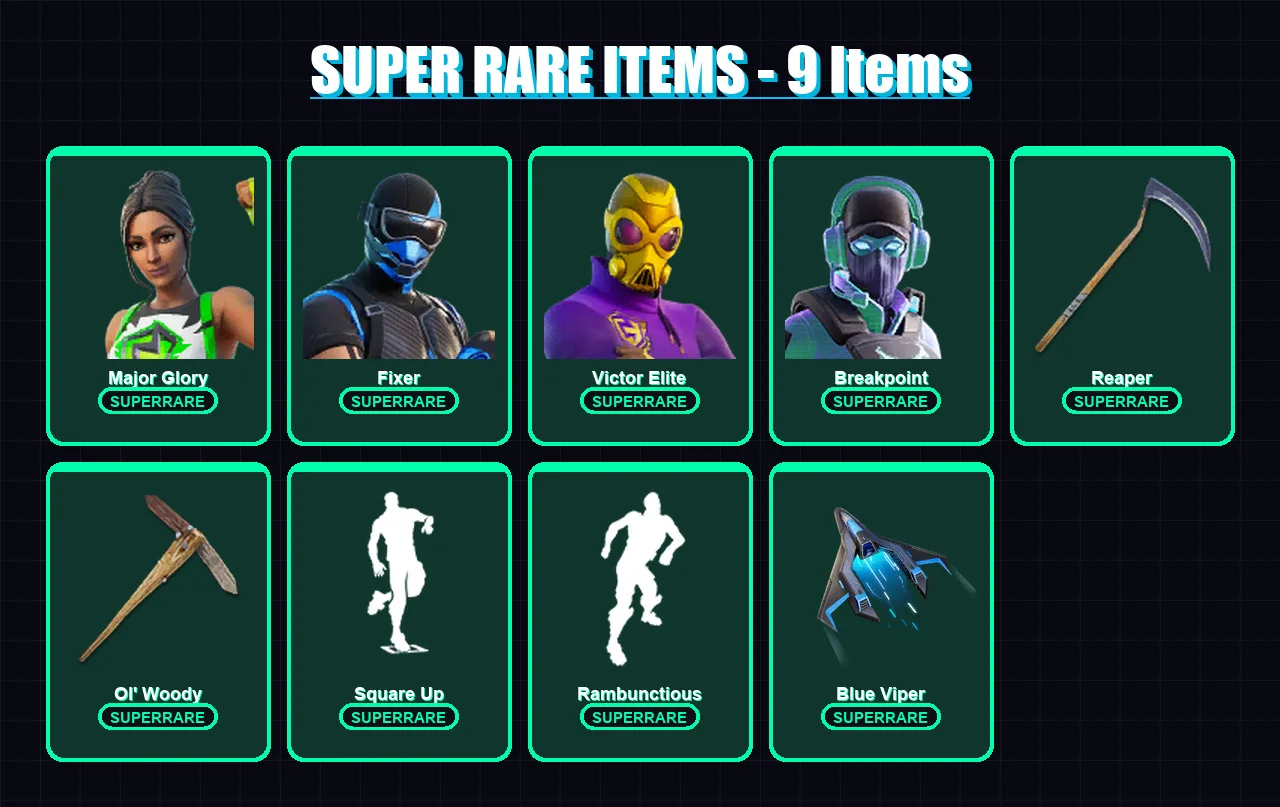 [PS4/PS5/XBOX/PC] | Major Glory | Fixer | Victor Elite | Breakpoint | Raz | 109 skin | 98 pickaxe | 123 emote | 51 glider | Lv858