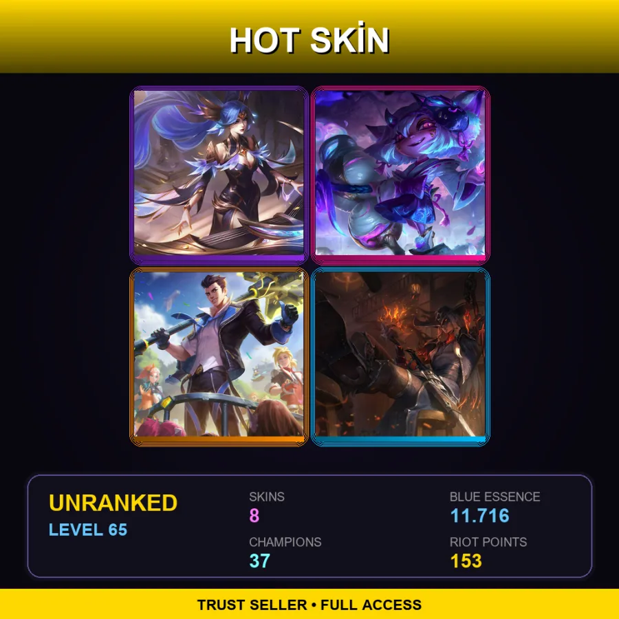 TW | Lv65 | Unranked | 8 Skin | 37 Champ — LoL account