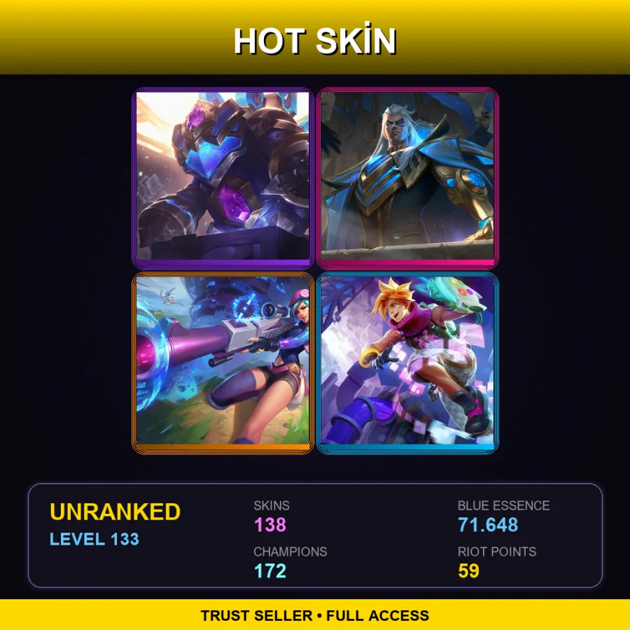 VN | Lv133 | Unranked | 138 Skin | 172 Champ — LoL account