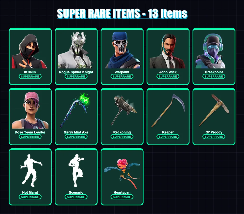[PC/PSN] | IKONIK | Rogue Spider Knight | Warpaint | John Wick | Breakpoint | 180 skin | 152 pickaxe | 123 emote | 130 glider | Lv1806