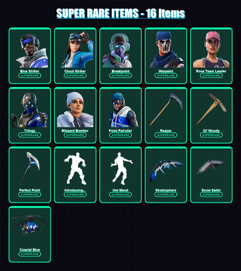 [PS4/PS5/XBOX/PC] | Blue Striker | Cloud Striker | Breakpoint | Warpaint | Rose Team Leader | 138 skin | 125 pickaxe | 132 emote | 106 glider | Lv15