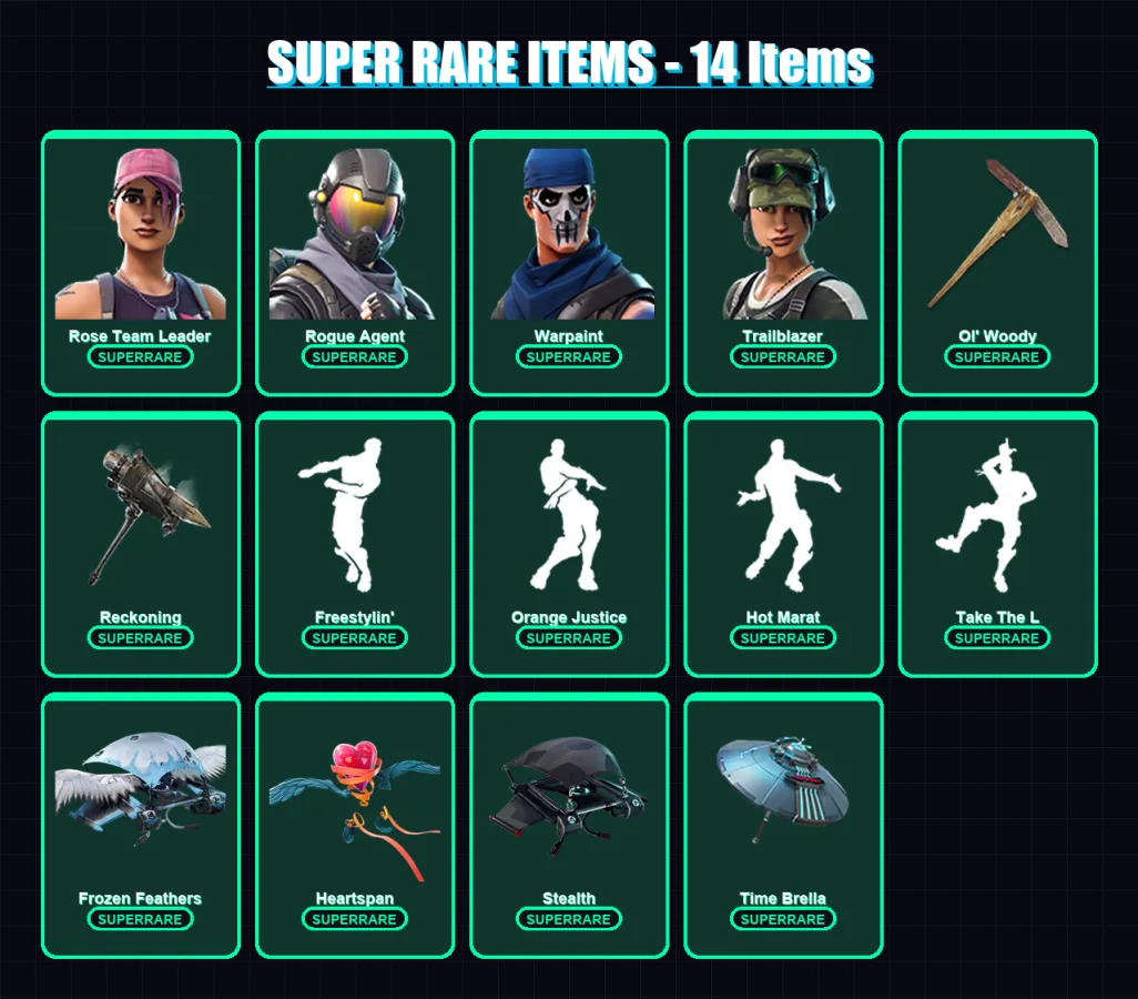 [PC/XBOX/PSN] | Rose Team Leader | Rogue Agent | Warpaint | Trailblazer | Ruin | 170 skin | 136 pickaxe | 129 emote | 121 glider | Lv1333