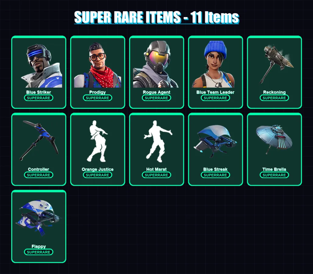 [PS4/PS5/XBOX/PC] | Blue Striker | Prodigy | Rogue Agent | Blue Team Leader | Carbide | 30 skin | 35 pickaxe | 46 emote | 43 glider | Lv736