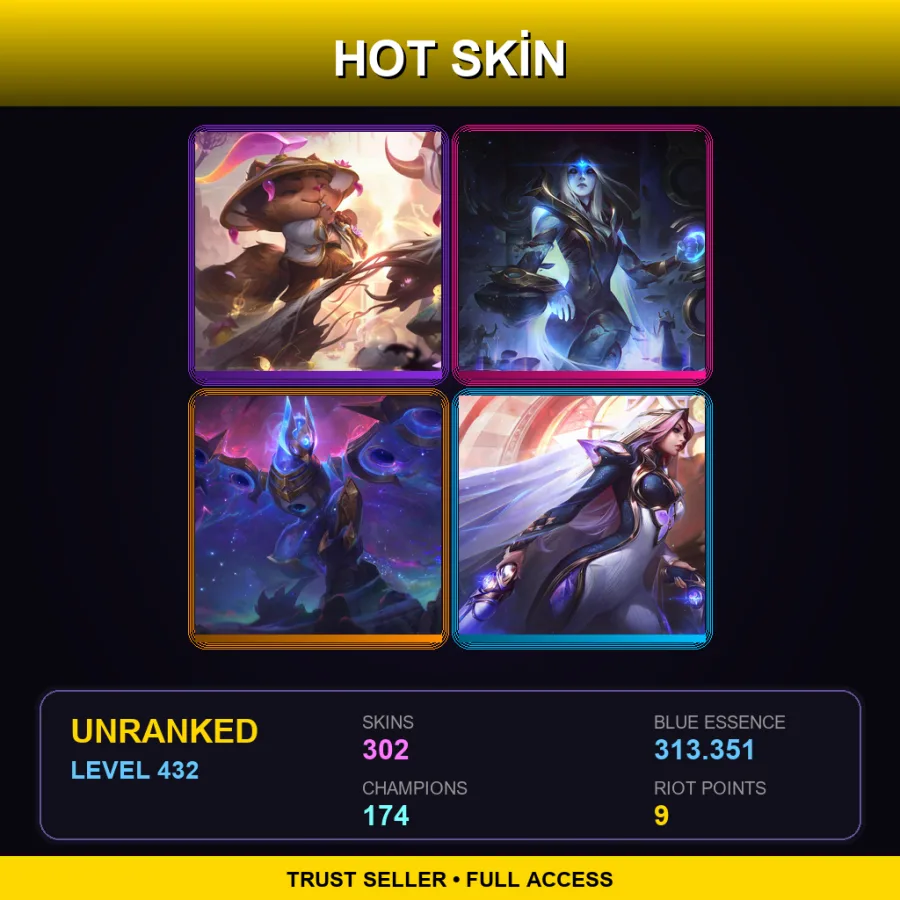 VN | Prestige Spirit Blossom Teemo | Cosmic Queen Ashe | Cosmic Flight Anivia | Prestige Broken Covenant Miss Fortune | 302 Skin | 174 Champ | Lv432