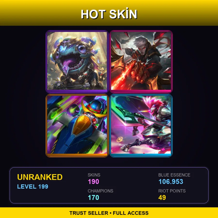 EUW | Lv199 | Unranked | 190 Skin | 170 Champ — LoL account