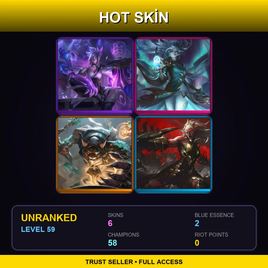 VN | Lv59 | Unranked | 6 Skin | 58 Champ — LoL account