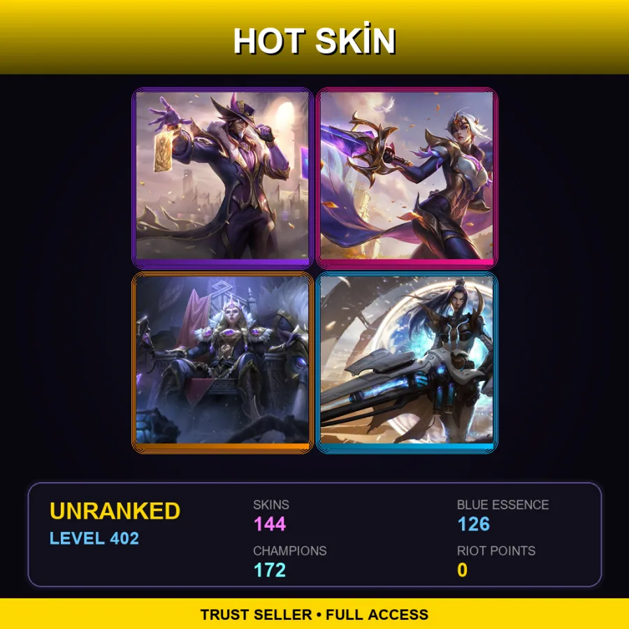 KR | Lv402 | Unranked | 144 Skin | 172 Champ — LoL account