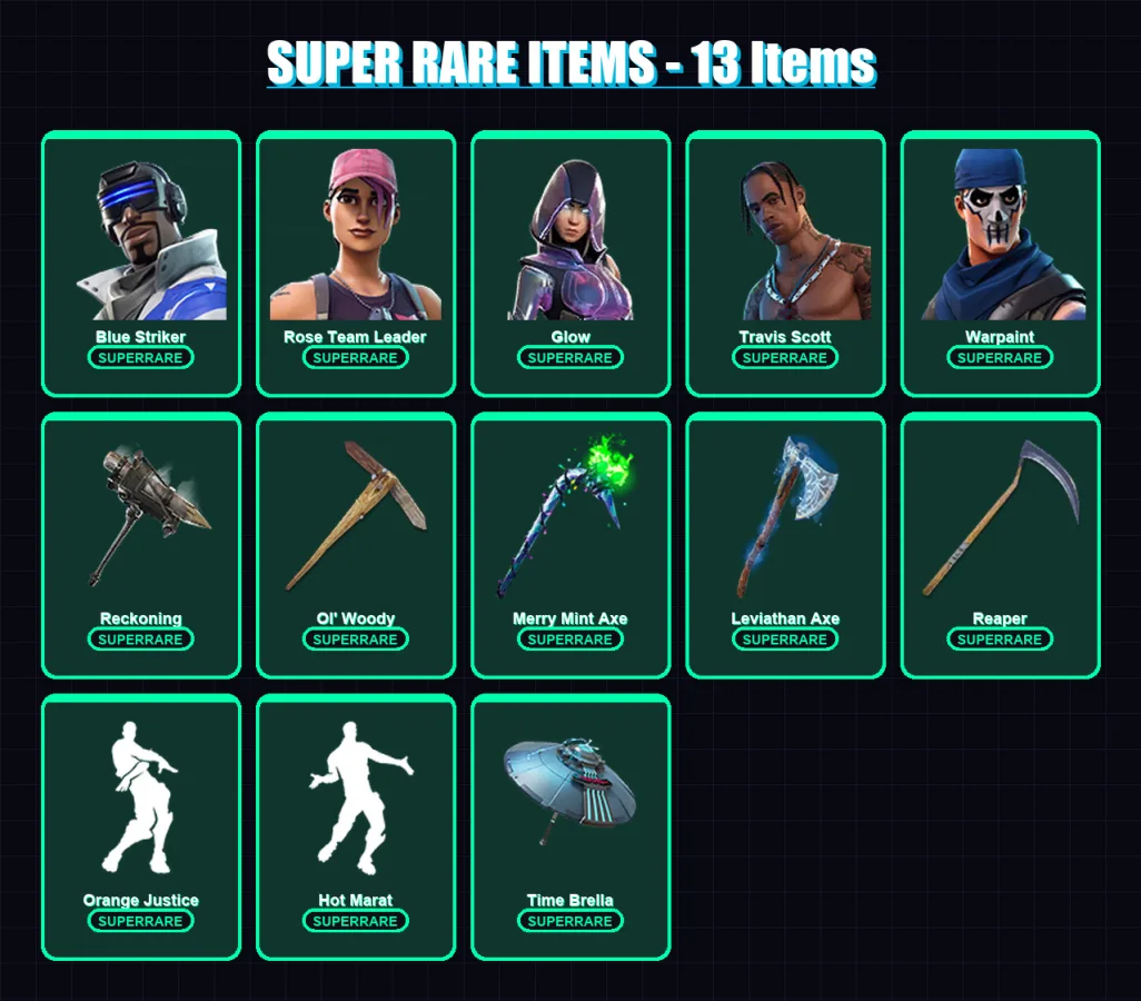 [PS4/PS5/PC] | Blue Striker | Rose Team Leader | Glow | Travis Scott | Warpaint | 242 skin | 221 pickaxe | 219 emote | 179 glider | Lv2731