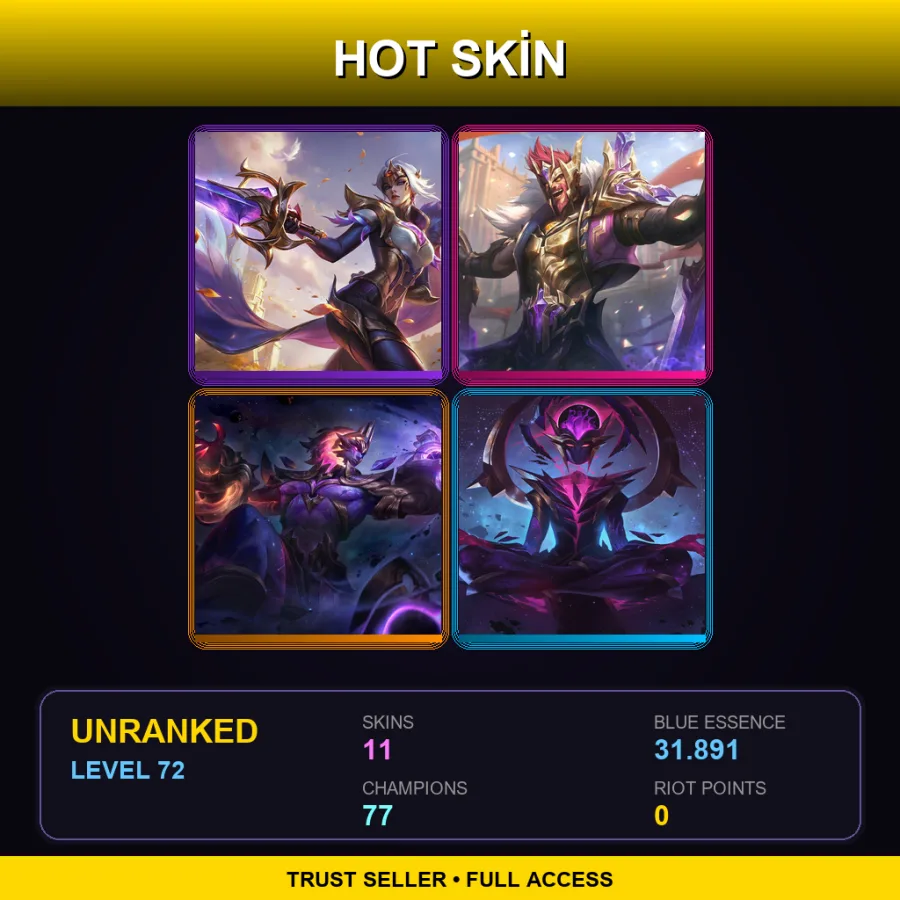 EUW | Lv72 | Unranked | 11 Skin | 77 Champ — LoL account