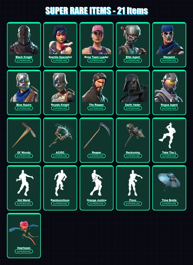 [PC/PSN] | Black Knight | Sparkle Specialist | Rose Team Leader | Elite Agent | Warpaint | 292 skin | 244 pickaxe | 203 emote | 222 glider | Lv2974
