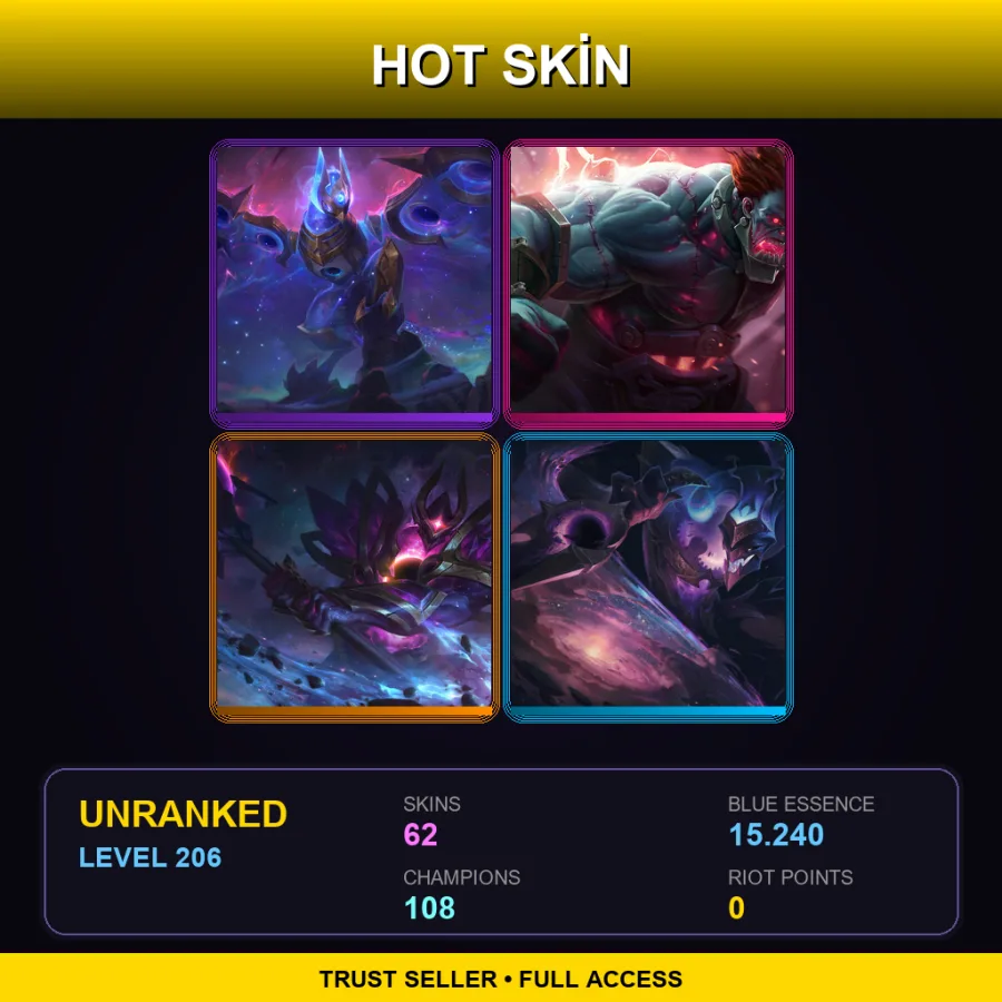 EUNE | Lv206 | Unranked | 62 Skin | 108 Champ