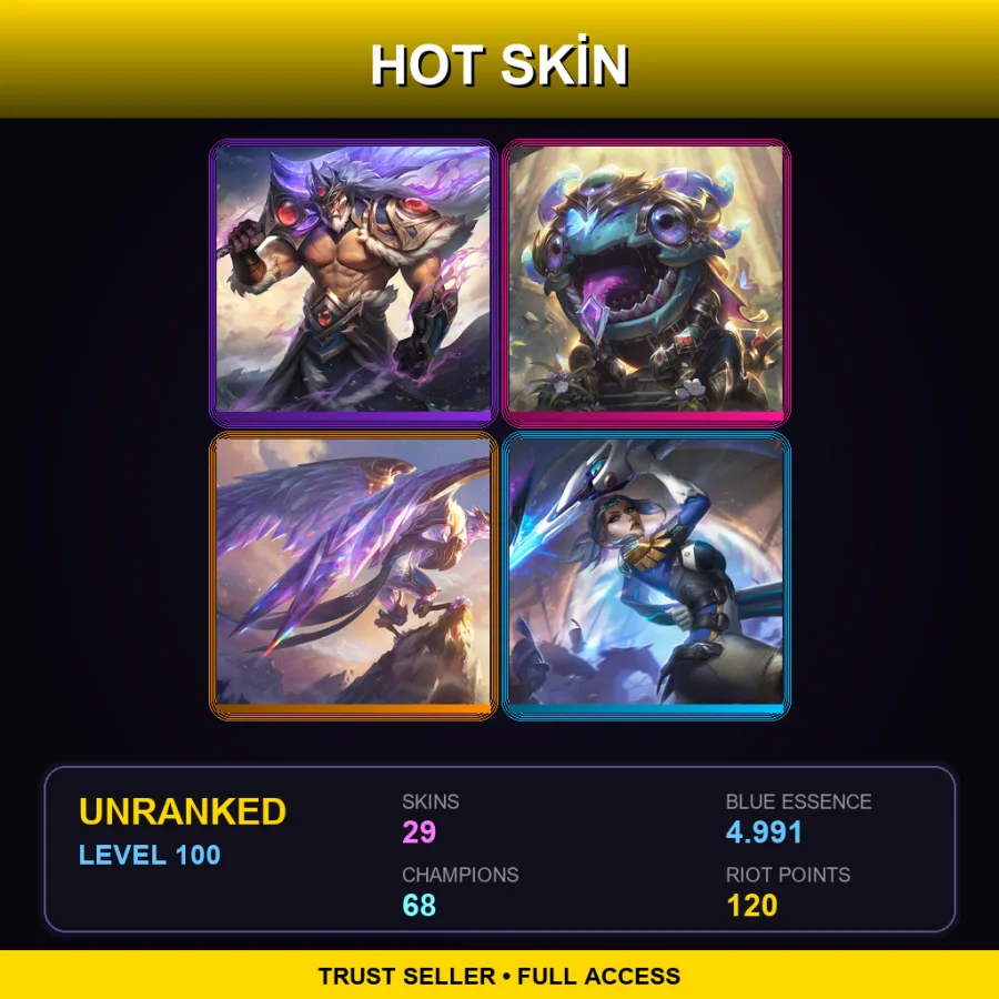 EUW | Lv100 | Unranked | 29 Skin | 68 Champ