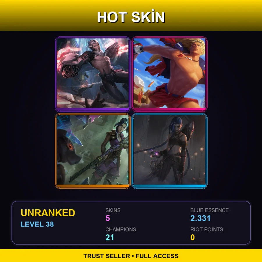 NA | Lv38 | Unranked | 5 Skin | 21 Champ — LoL account