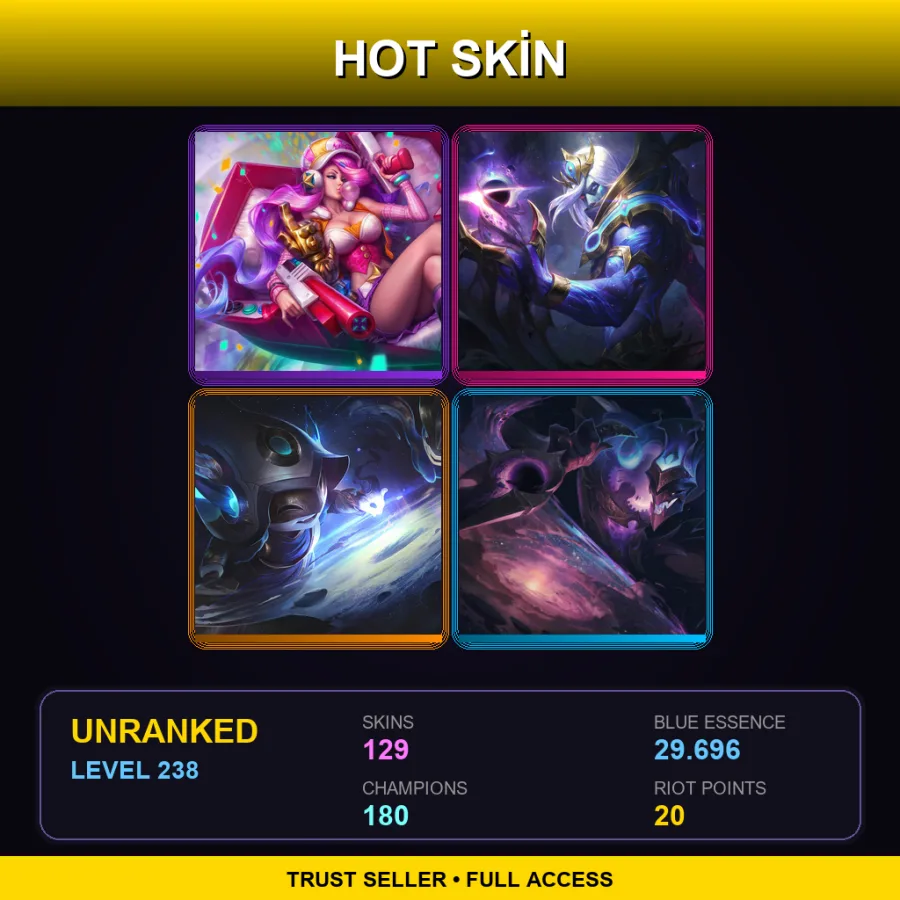 EUW | Arcade Miss Fortune | Cosmic Devourer Vladimir | Cosmic Enchantress Lulu | Dark Star Shaco | 129 Skin | 180 Champ | Lv238
