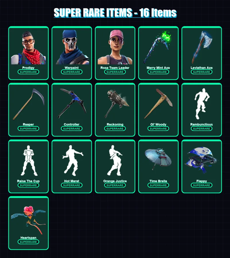 [PC/XBOX] | Prodigy | Warpaint | Rose Team Leader | Ruin | Raven | 165 skin | 132 pickaxe | 96 emote | 113 glider | Lv1487