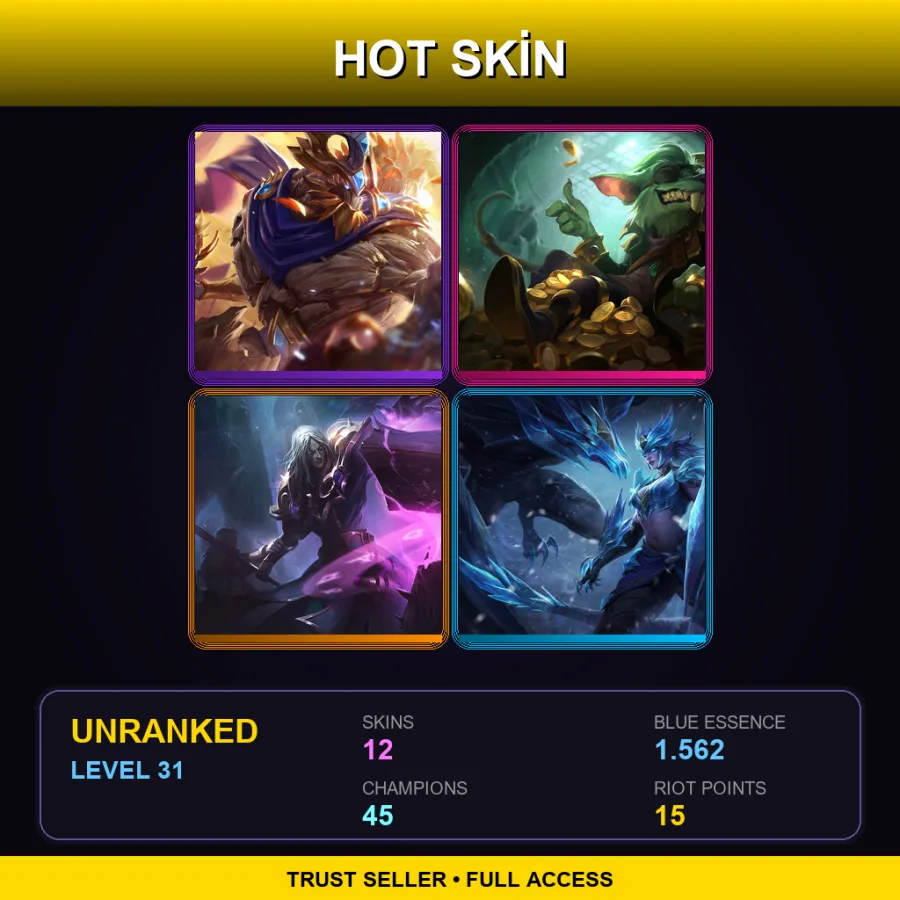 SG | Lv31 | Unranked | 12 Skin | 45 Champ — Unranked / Smurf League of Legends