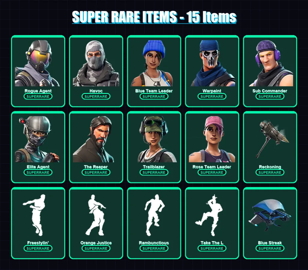[PC/XBOX/PSN] | Rogue Agent | Havoc | Blue Team Leader | Warpaint | Sub Commander | 46 skin | 25 pickaxe | 35 emote | 23 glider | Lv221
