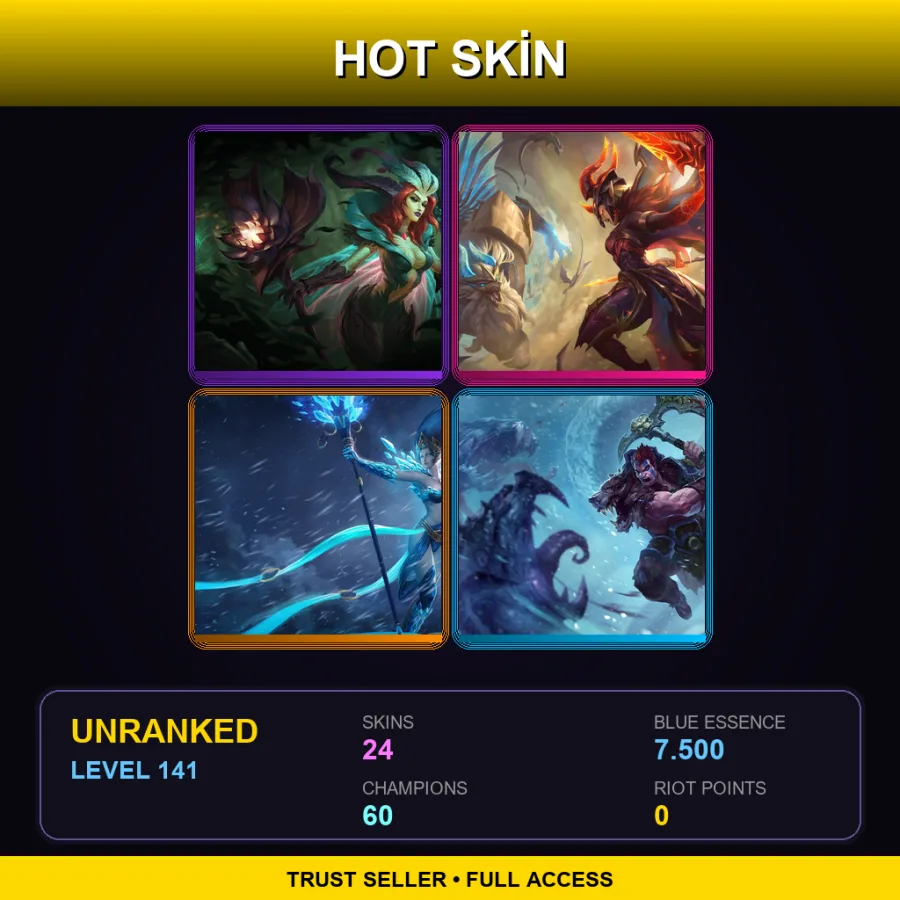 LAN | Lv141 | Unranked | 24 Skin | 60 Champ — Coven Ashe