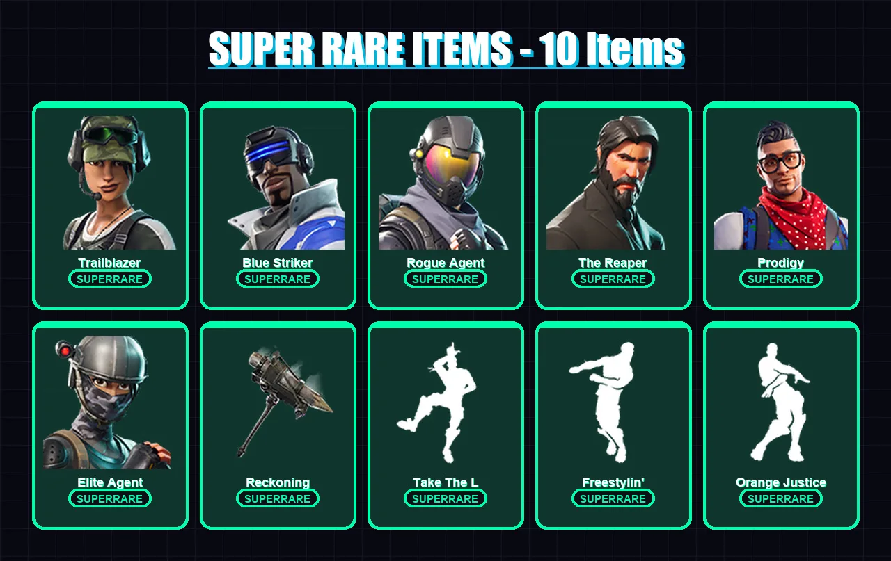 [PS4/PS5/XBOX/PC] | Trailblazer | Blue Striker | Rogue Agent | The Reaper | Prodigy | 66 skin | 74 pickaxe | 86 emote | 80 glider | Lv1401