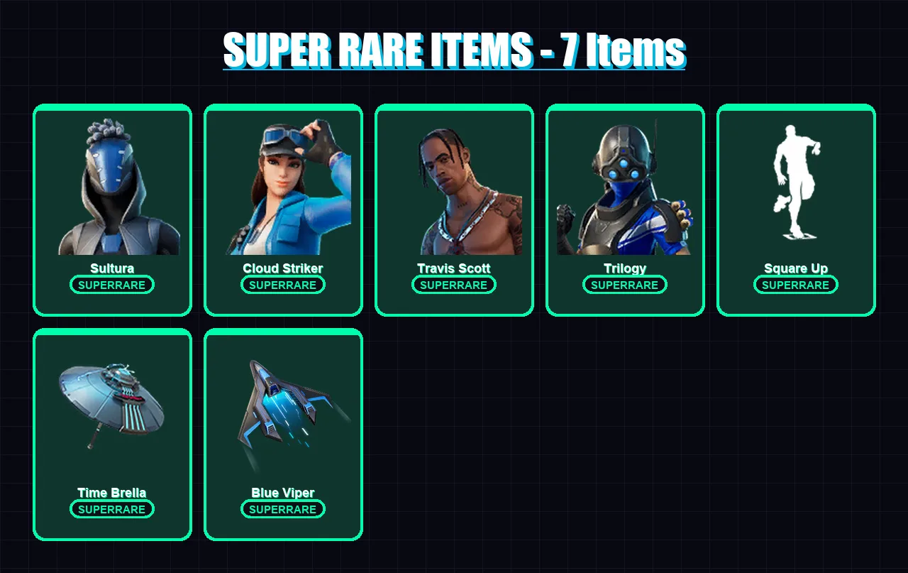 [PS4/PS5/XBOX/PC] | Sultura | Cloud Striker | Travis Scott | Trilogy | Spire Assassin | 52 skin | 64 pickaxe | 61 emote | 58 glider | Lv1066