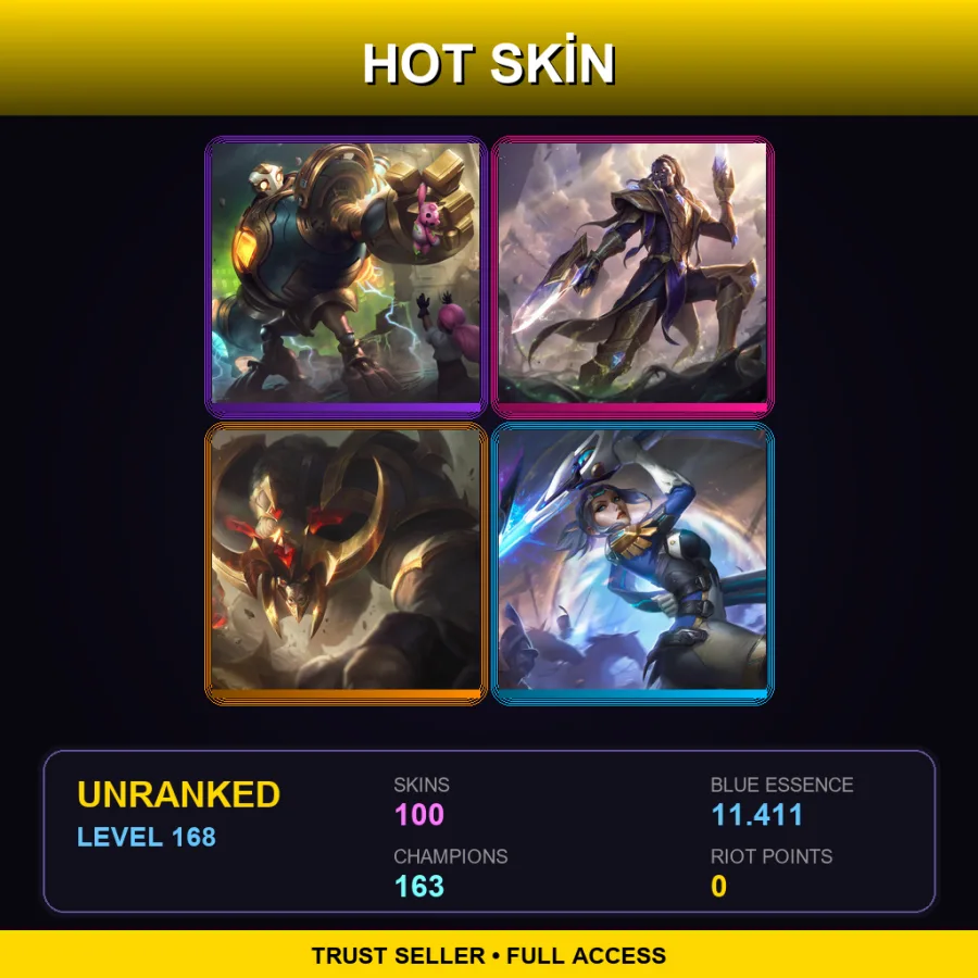 VN | Lv168 | Unranked | 100 Skin | 163 Champ — LoL account