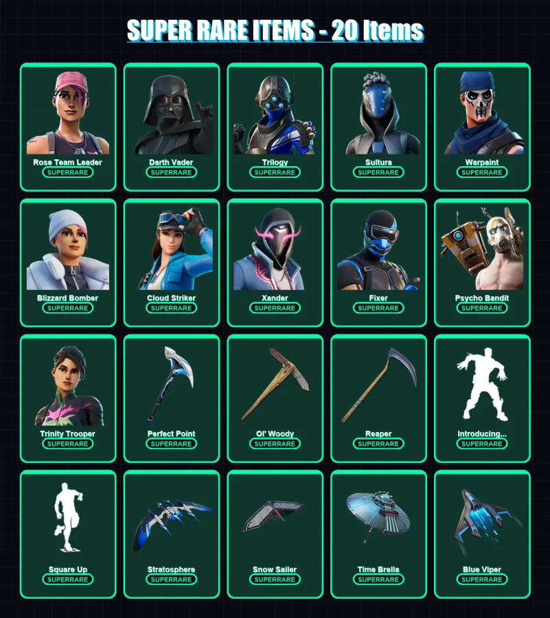 [PC/XBOX/PSN] | Rose Team Leader | Darth Vader | Trilogy | Sultura | Warpaint | 398 skin | 369 pickaxe | 266 emote | 246 glider | Lv3838