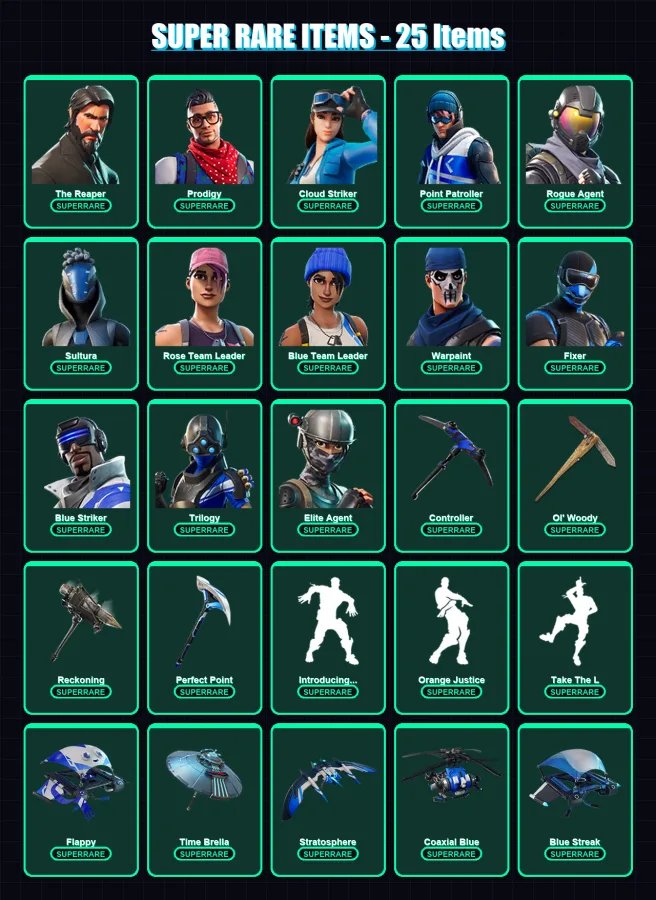 [PS4/PS5/XBOX/PC] | The Reaper | Prodigy | Cloud Striker | Point Patroller | Rogue Agent | 152 skin | 129 pickaxe | 140 emote | 115 glider | Lv1432 — Fortnite account