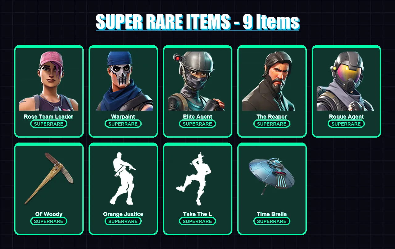 [PS4/PS5/XBOX/PC] | Rose Team Leader | Warpaint | Elite Agent | The Reaper | Rogue Agent | 37 skin | 34 pickaxe | 34 emote | 35 glider | Lv444