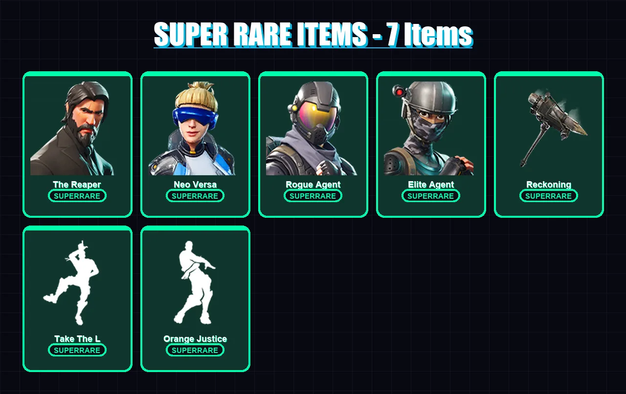 [PS4/PS5/PC] | The Reaper | Neo Versa | Rogue Agent | Elite Agent | Rox | 43 skin | 47 pickaxe | 45 emote | 47 glider | Lv640