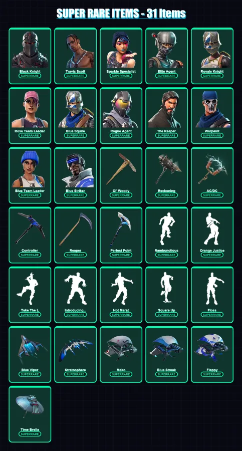 [PC/XBOX] | Black Knight | Travis Scott | Sparkle Specialist | Elite Agent | Royale Knight | 112 skin | 132 pickaxe | 155 emote | 119 glider | Lv180