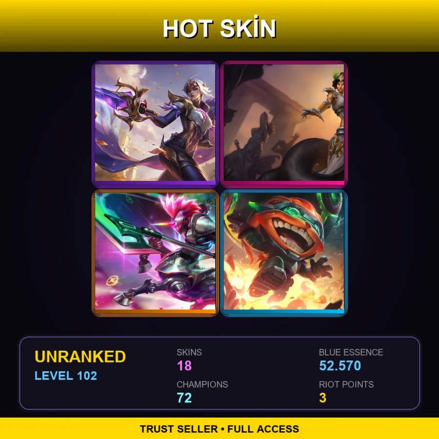 EUNE | Lv102 | Unranked | 18 Skin | 72 Champ — LoL account