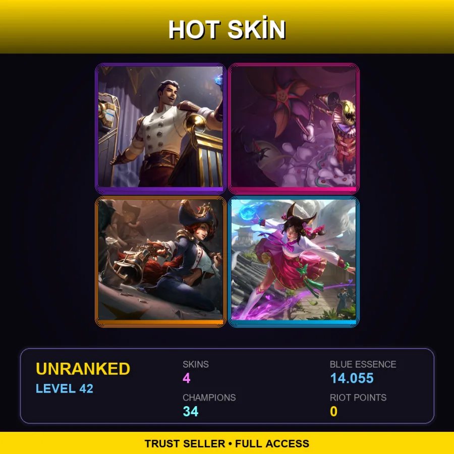 EUNE | Lv42 | Unranked | 4 Skin | 34 Champ — LoL account
