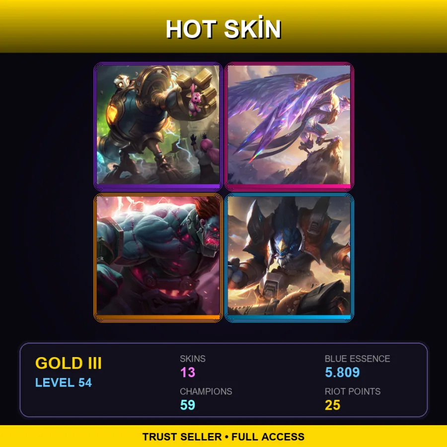 EUW | Victorious Blitzcrank | Victorious Anivia | Hextech Sion | Odyssey Malphite | 13 Skin | 59 Champ | Gold III | Lv54