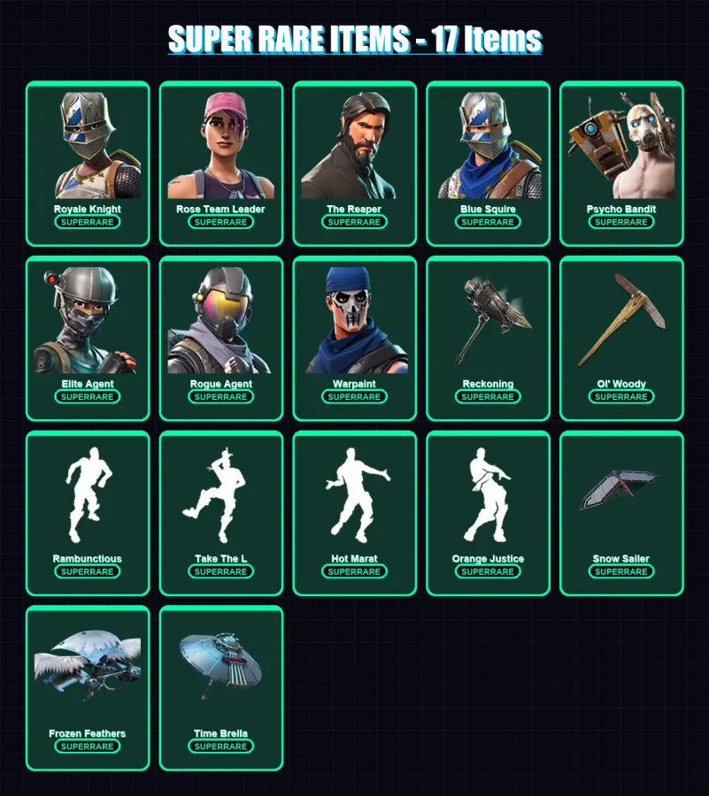 [PS4/PS5/PC] | Royale Knight | Rose Team Leader | The Reaper | Blue Squire | Psycho Bandit | 104 skin | 144 pickaxe | 186 emote | 131 glider | Lv174