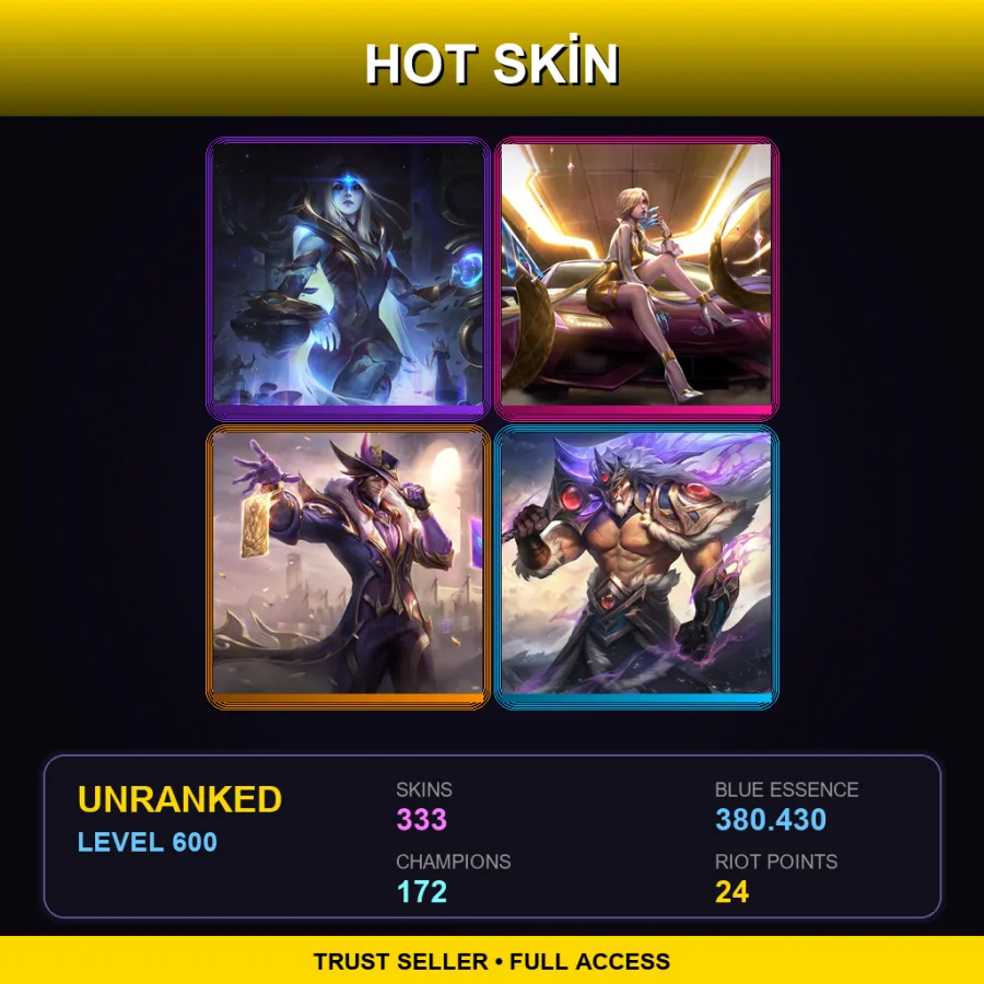 BR | Lv600 | Unranked | 333 Skin | 172 Champ — LoL account
