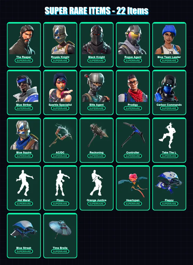 [PC/XBOX] | The Reaper | Royale Knight | Black Knight | Rogue Agent | Blue Team Leader | 115 skin | 97 pickaxe | 112 emote | 104 glider | Lv1663