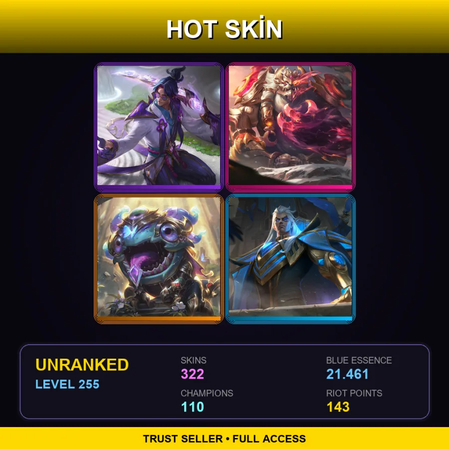 EUNE | Lv255 | Unranked | 322 Skin | 110 Champ