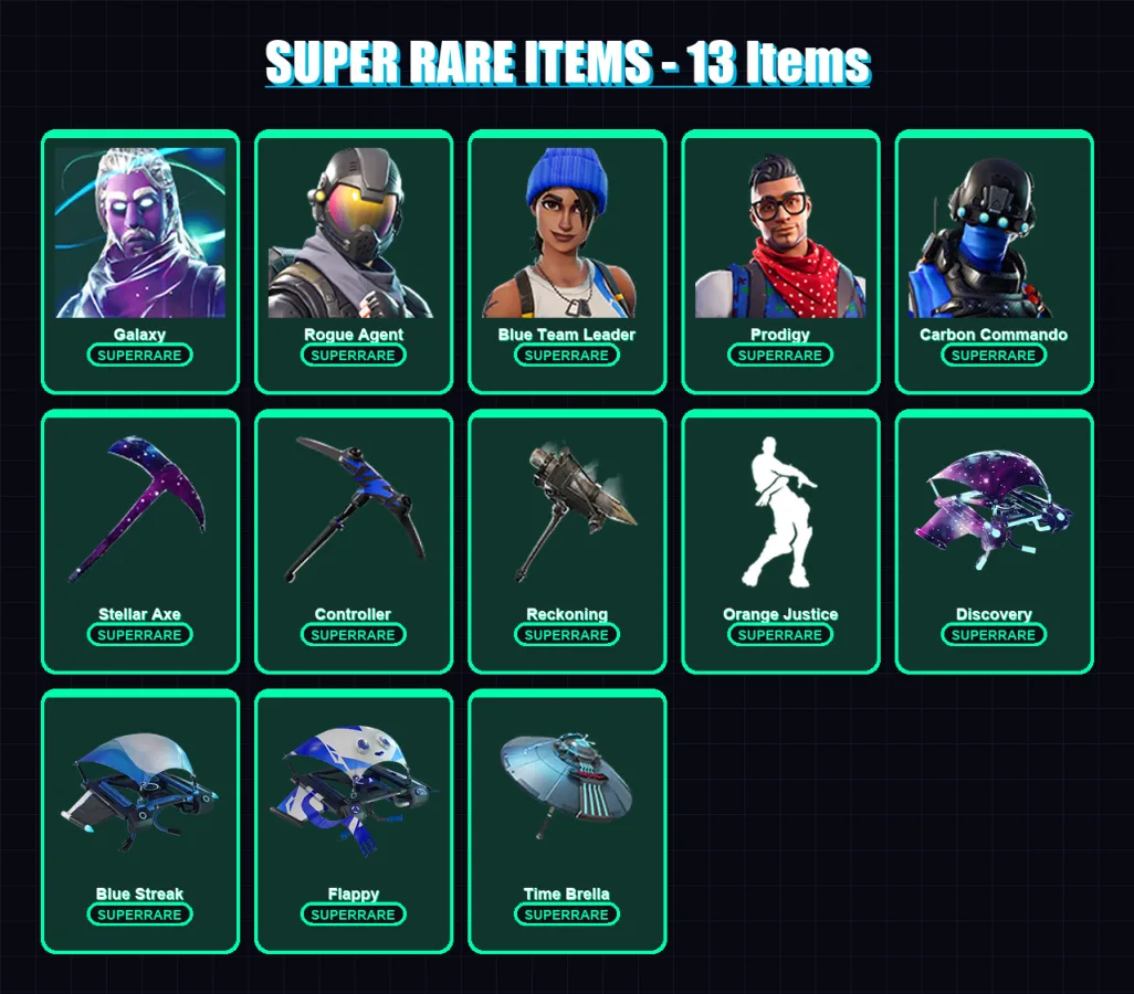 [PC/XBOX/PSN] | Galaxy | Midas | Omega | Rogue Agent | Blue Team Leader | 84 skin | 138 pickaxe | 109 emote | 125 glider | Lv1762
