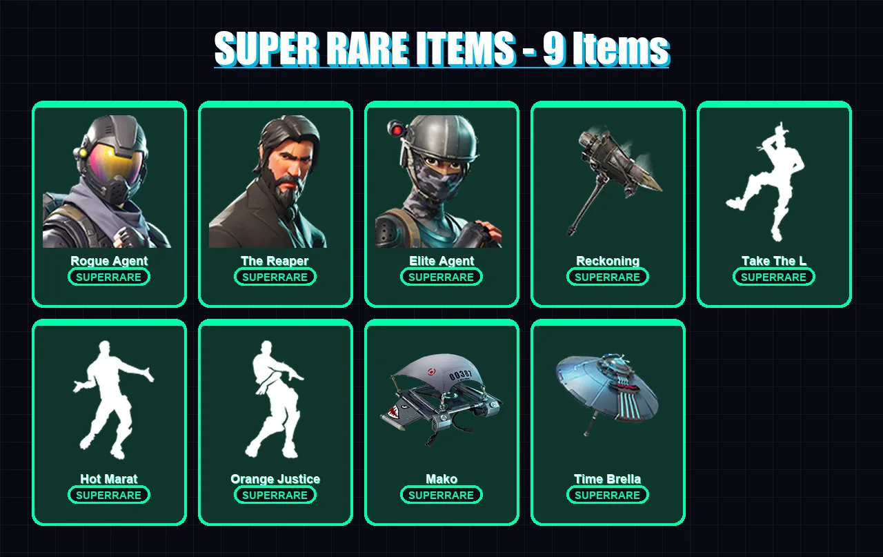 [PS4/PS5/XBOX/PC] | Rogue Agent | The Reaper | Elite Agent | Calamity | Blackheart | 73 skin | 59 pickaxe | 81 emote | 62 glider | Lv812