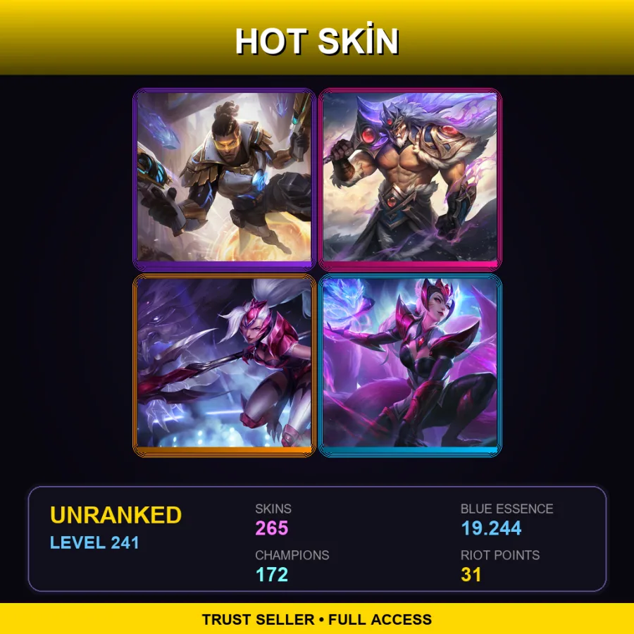 EUW | Lv241 | Unranked | 265 Skin | 172 Champ — LoL account