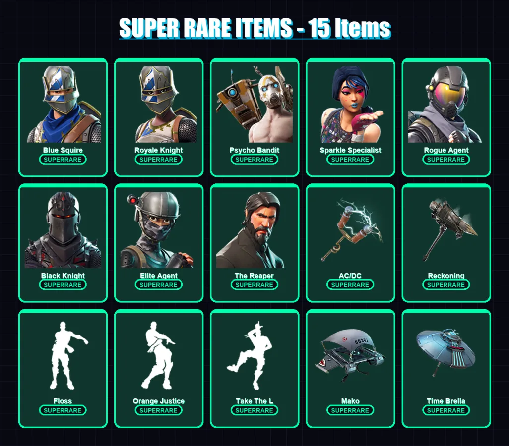 [PC] | Blue Squire | Royale Knight | Psycho Bandit | Sparkle Specialist | Rogue Agent | 72 skin | 90 pickaxe | 73 emote | 96 glider | Lv1446 — Fortnite account